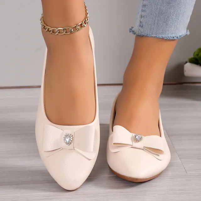 Bowknot Flats Shoes Fashion Casual Pointed Toe Loafers For Women Lazy Shoes Beige - Shop at LoveMi