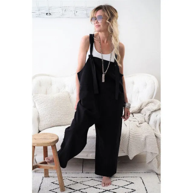 Casual Straight leg Trousers With Solid Color Straps And Pockets Black - Shop at LoveMi