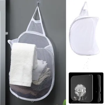 Household Wall-mounted Dirty Clothes Hanging Bag - White
