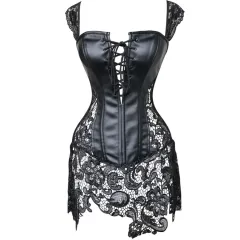 Leather Corset One-piece Court Girl - Black - View 1