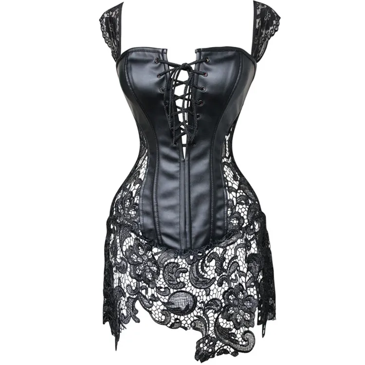 Leather Corset One-piece Court Girl - Black
