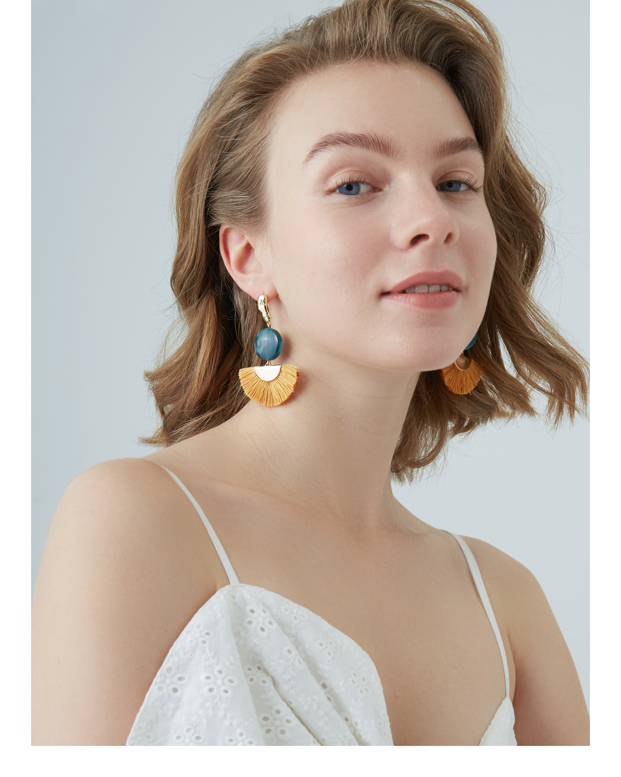 Title 6, S925 Sliver Resin Fan-shaped Tassel Earrings Women