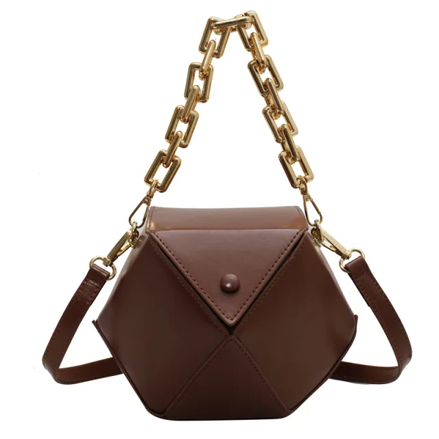 Niche Crossbody Korean Style One shoulder Women's Fashion Three dimensional Diamond shaped Chain Handbag Brown - Shop at LoveMi