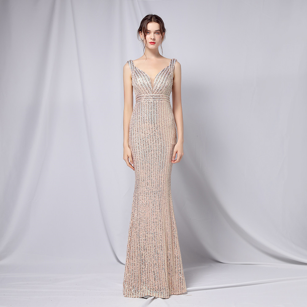 New Sequined Fishtail Long Dress Gold - Shop at LoveMi