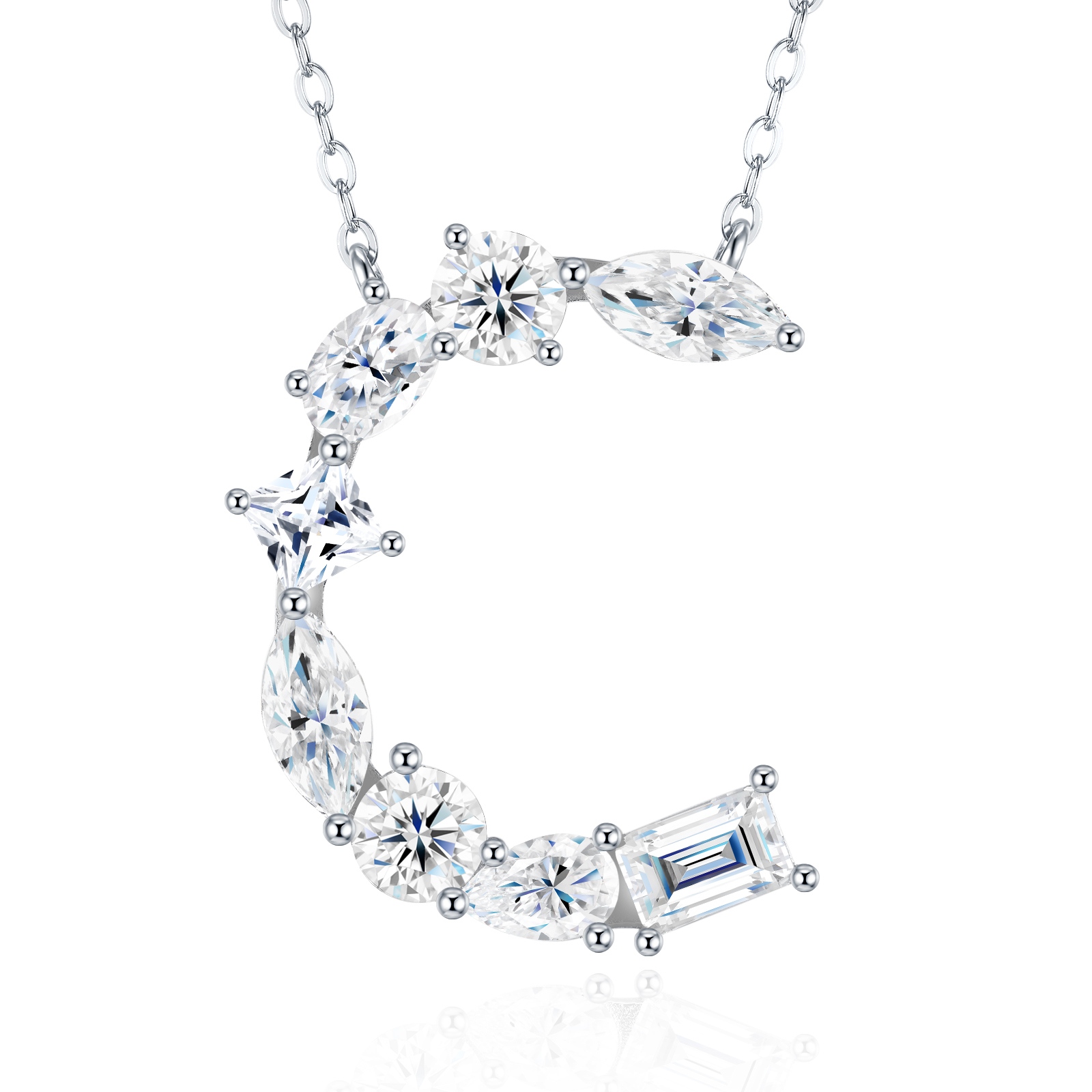 26-letter - C-shaped Necklace Pendant Featuring Top-quality Moissanite, Embodying Luxurious And Fashionable Minimalist Style. Made Of S925 Silver Electroplated With Platinum. - Image 1