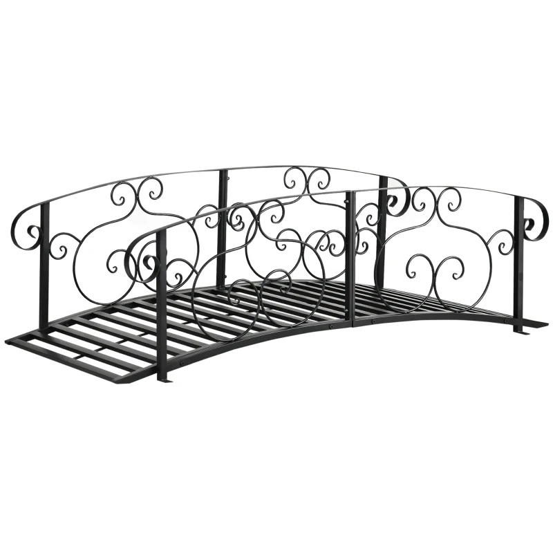 6' Metal Arch Backyard Garden Bridge, Safety Siderails, Arc Footbridge For Backyard Creek, Stream, Pond, Black