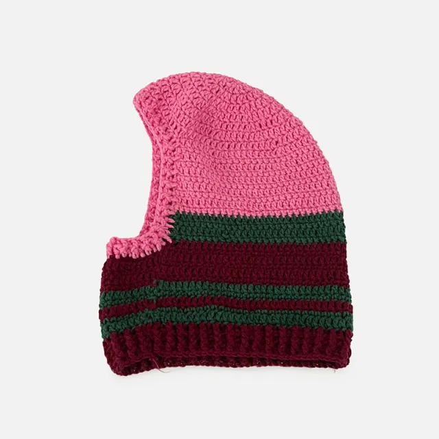 Bib Knitted Striped Woolen Pullover Hat Pink Green - Shop at LoveMi