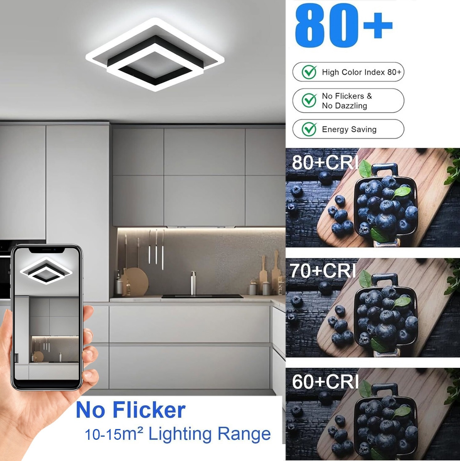 30W Ceiling Light Modern Square LED Cool White Chandelier For Living Room — image 3