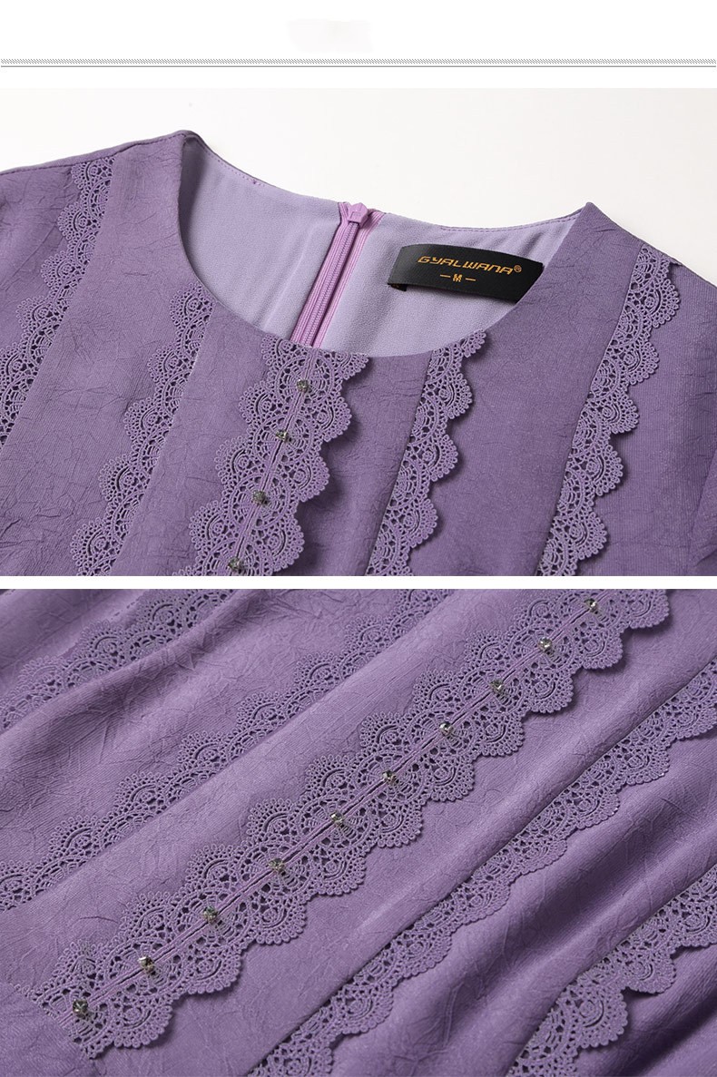 Lace Patchwork Purple Dress For Women