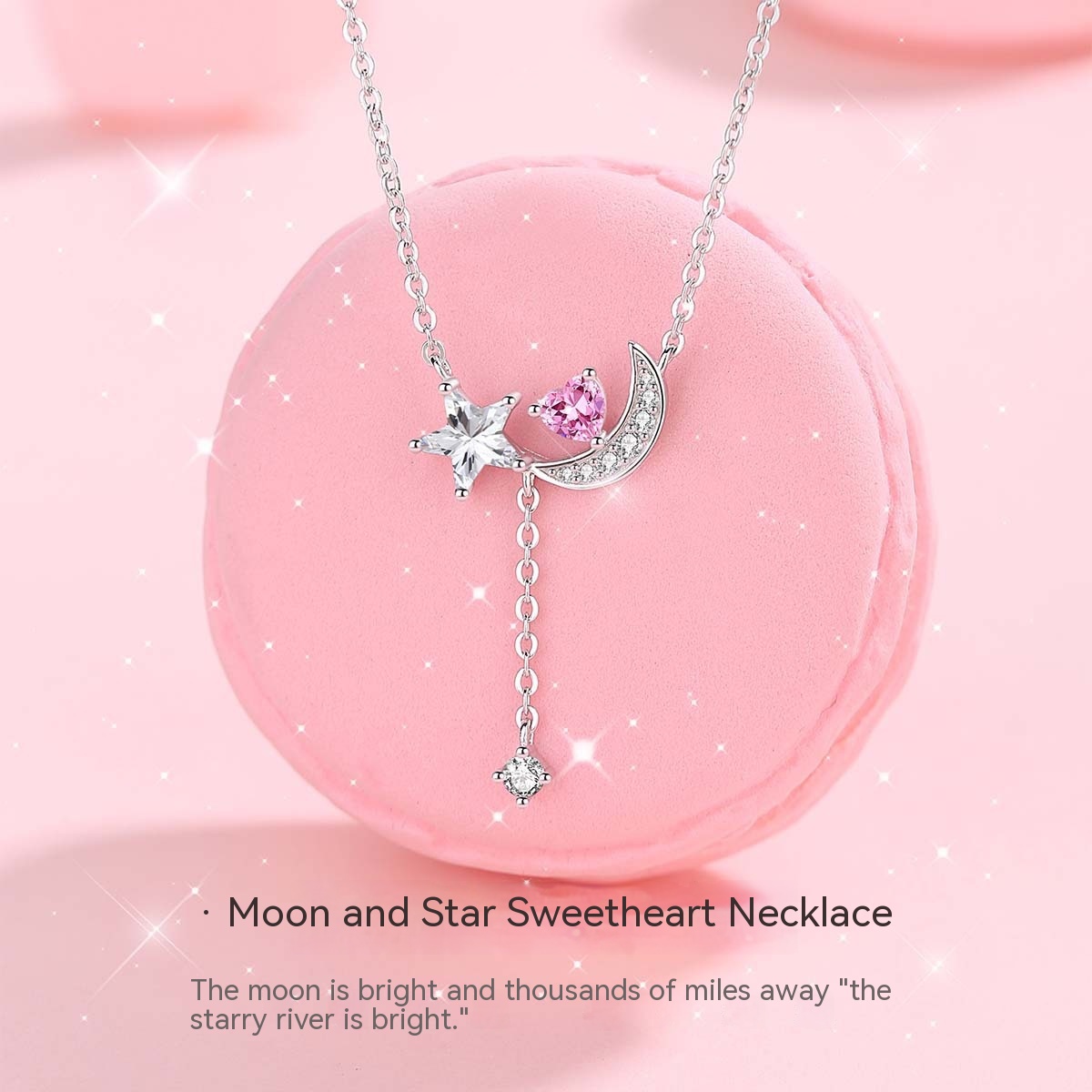 Sterling Silver Necklace Women's Fashion Design Star Moon