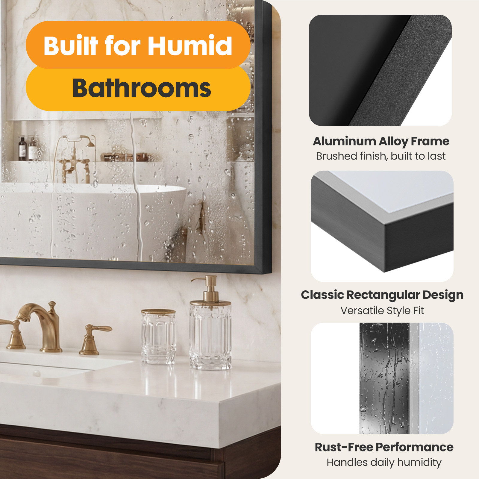 Above The Countertop, There Is A Rectangular Wall-mounted Bathroom Mirror With A Metal Frame And Made Of Tempered Glass. image 6