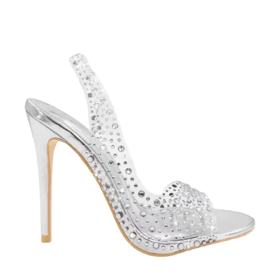 Plus Size Fish Mouth Stiletto Fashion Pointed Toe Women's Sandals - Silver