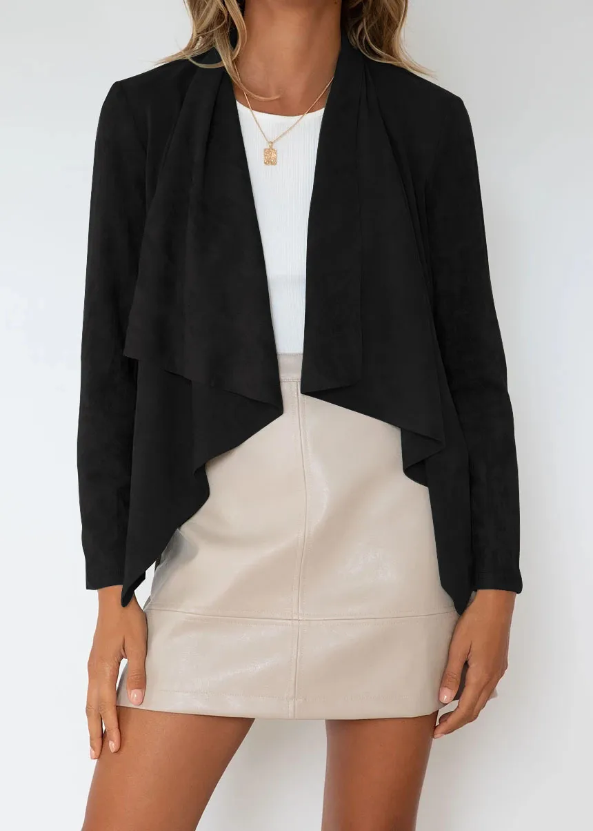 Temperament Lapel Solid Color Faux Deerskin Fleece Casual Small Jacket - Black