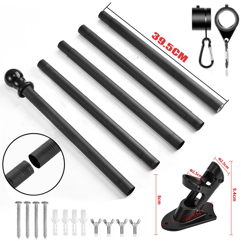 Wall Mounted Mount Telescopic Flag Pole Top Black Ball Aluminum Flagpole