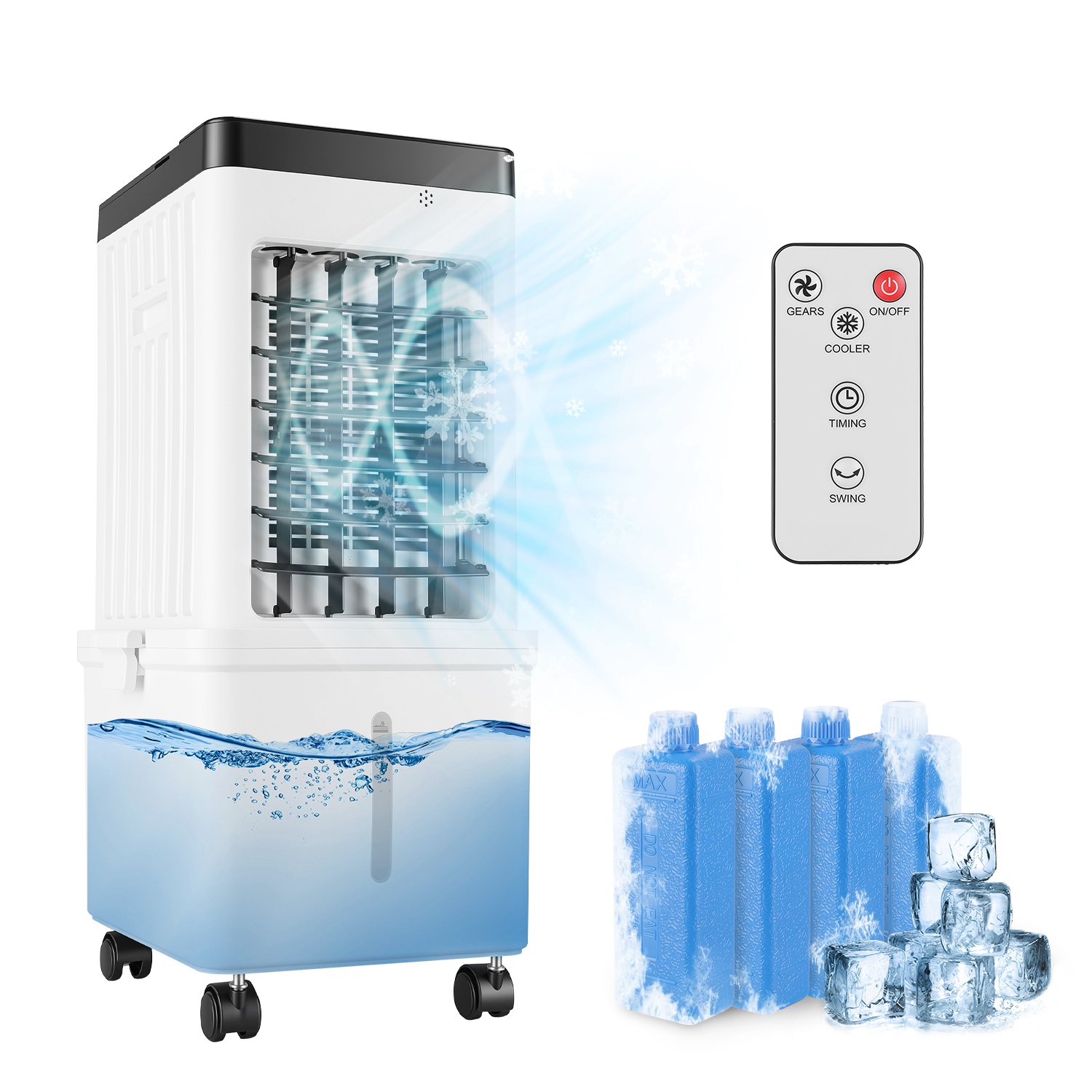 Portable Air Cooler Fan 12L Evaporative Air Conditioner With 3-Speed Dual Water Tank Touch & Remote Control 4 Wheels 4 Ice Packs Oscillation 15H Timer Visible Window For Bedroom Office Home — foto 5