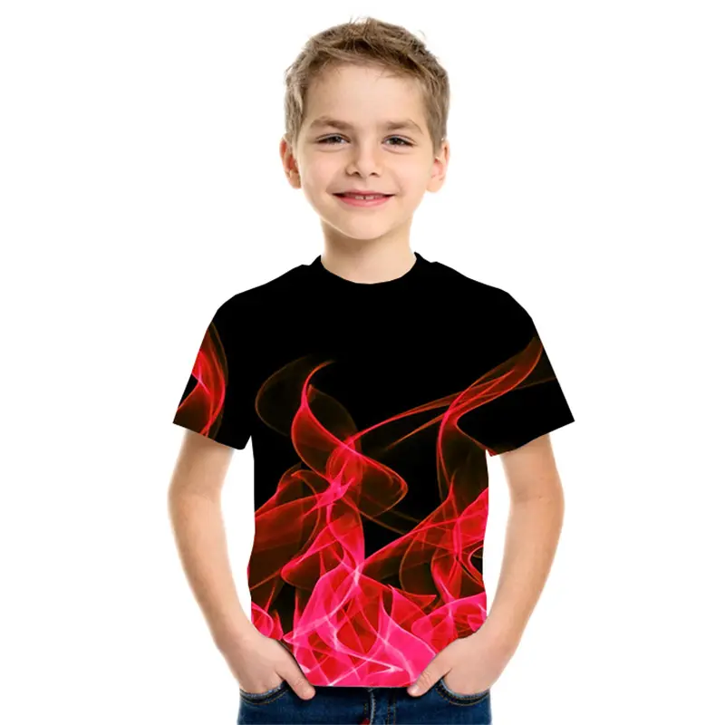 New Boys' Three-color Flame 3D Printed Short-sleeved