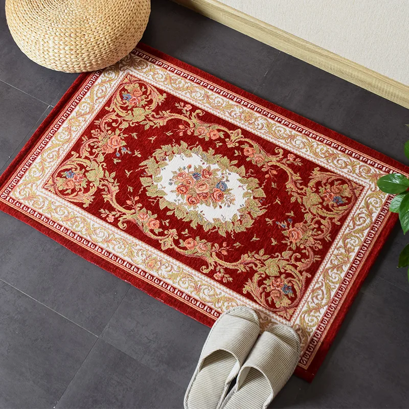 1pc Vintage European Floral Jacquard Door Mat