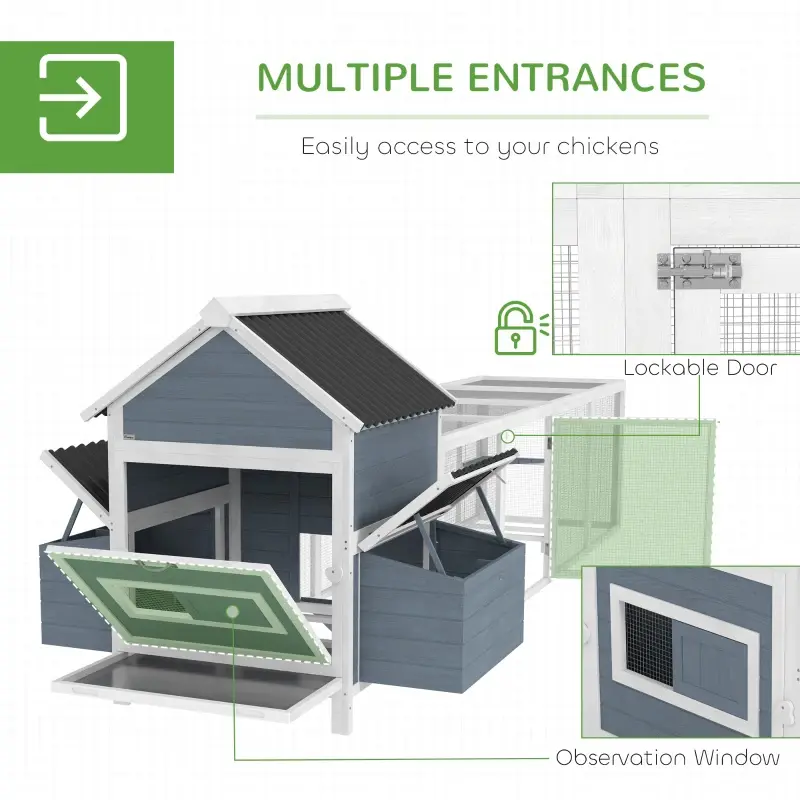 156Extra Large Wooden Chicken Coop With 2 Nesting Box, Run Cage, Waterproof Wave Roof, For 10-15 Chickens, Light GrayMultiple Packages