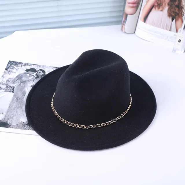 Women's Fashion Temperament Chain Decorated Bowler Hat Black - Shop at LoveMi