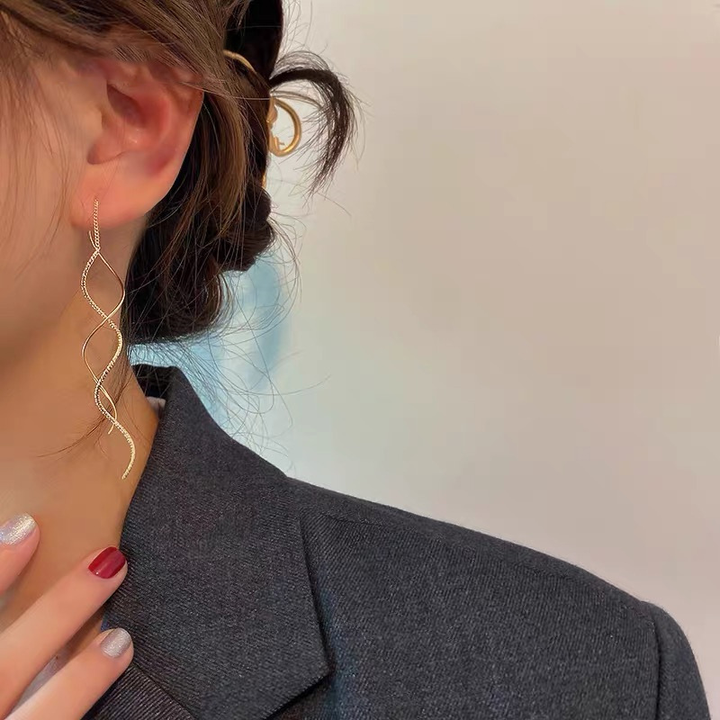 Long Super Fairy Wave Tassel Earrings Small Design Temperament Earrings Ins