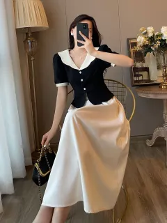 French Retro Polyester Top Two-piece Dress - Skirt-Xxl - View 1