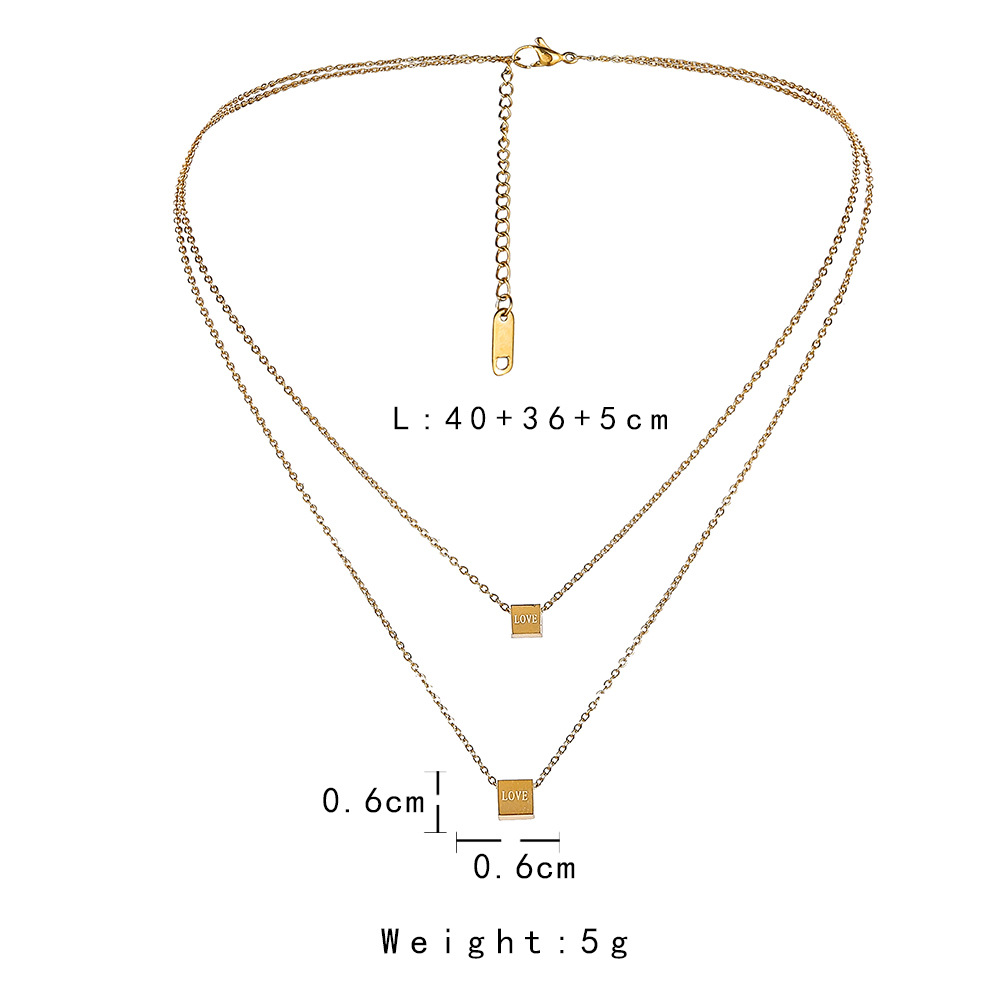 Double-layer Necklace Geometric Cube Lettering LOVE Pendant Clavicle Chain