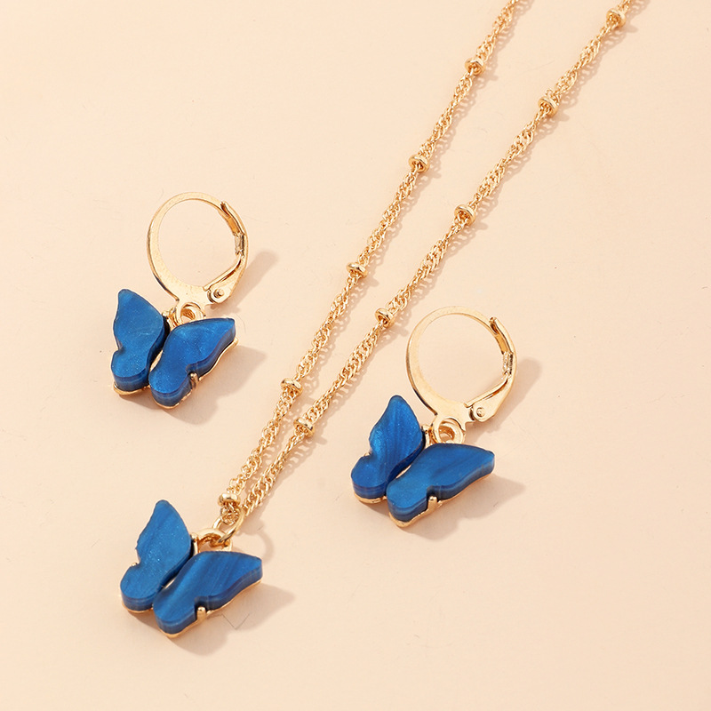 Creative Fashion Resin Butterfly Necklace And Earring Set Sz0417Baolan - Shop at LoveMi