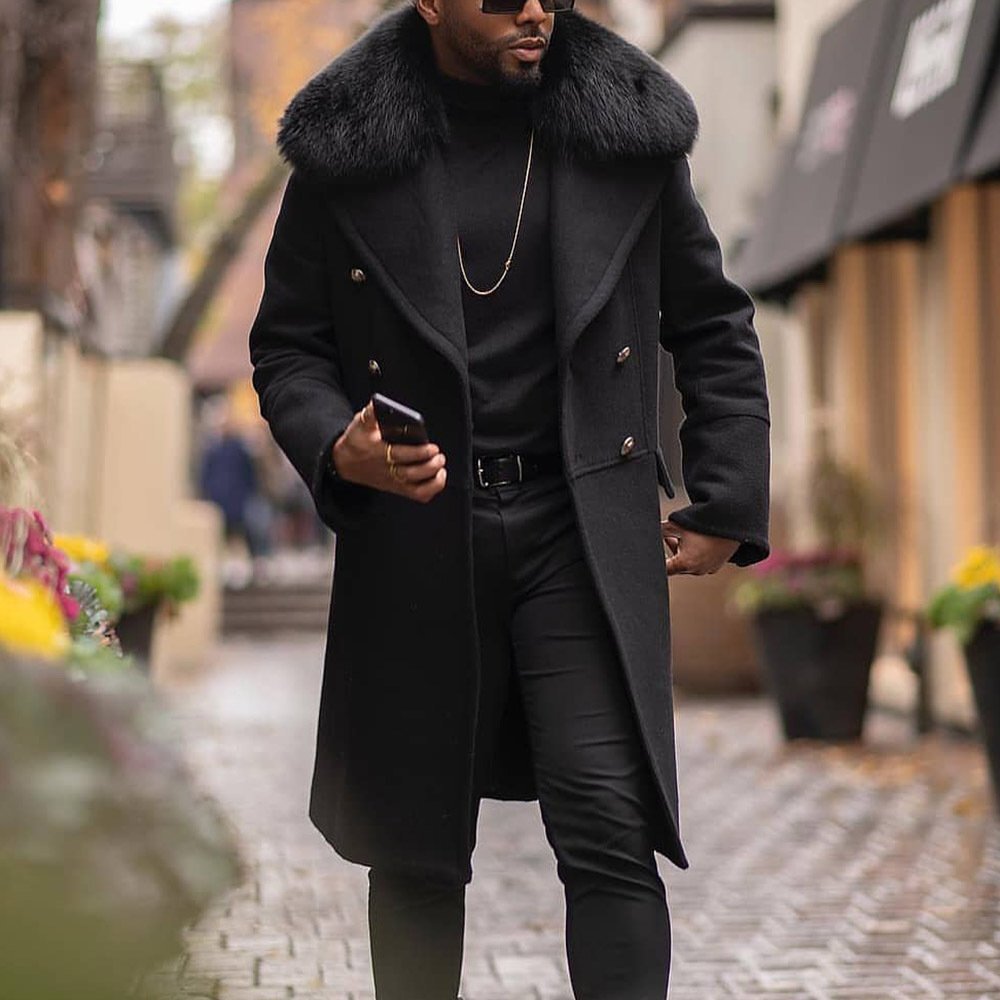 Casual Solid Color Coat With Large Fur Collar