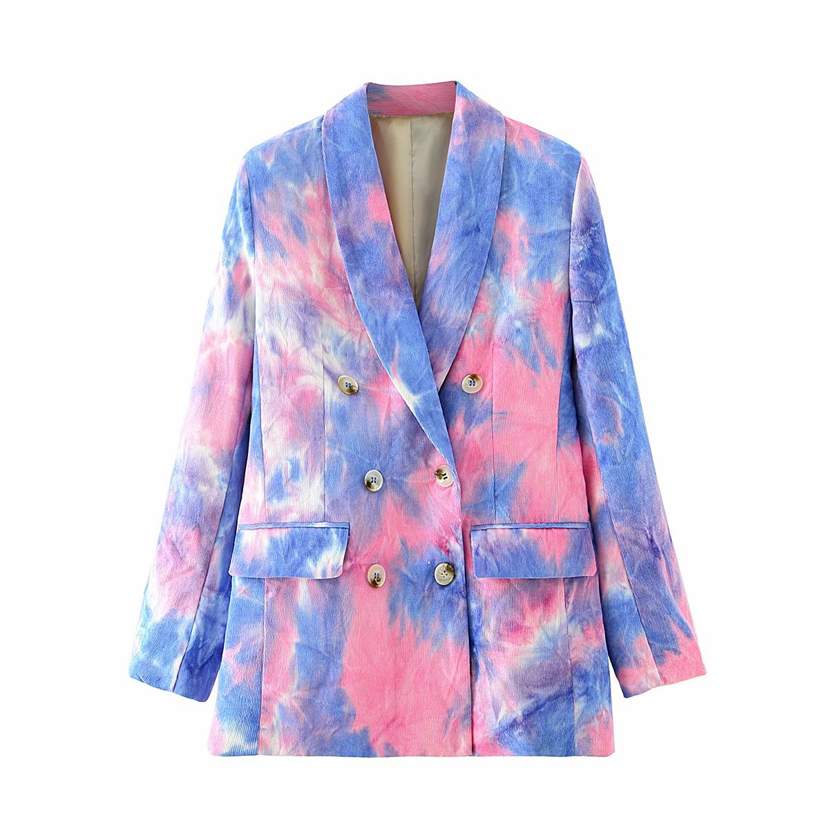 Double-breasted Tie-dye Printed Polyester Suit Jacket