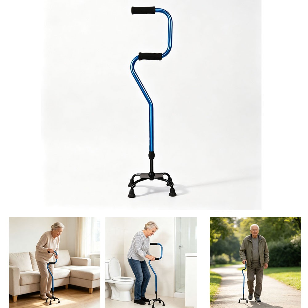 Small Quad Base Cane Walking Stick Ferrules Height Adjustable 4 Feet — image 9