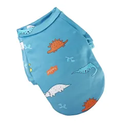 Pet Supplies Dog Fashion Thin Fleece Floral Sweater - Blue Dinosaur - View 1