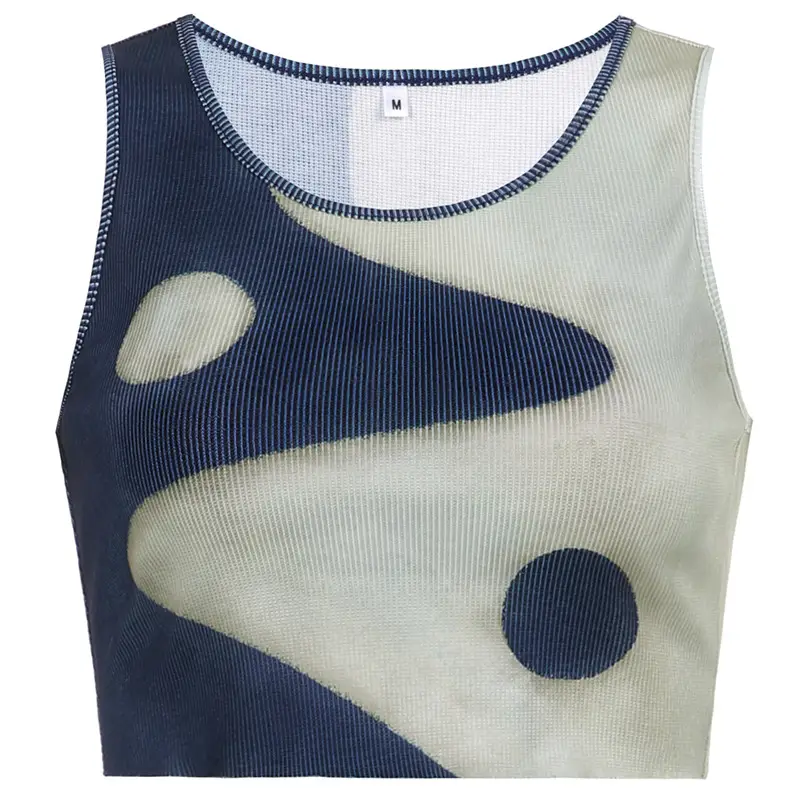Printed Sleeveless Sports Bottoming Vest And Long-sleeved Mesh T-shirt