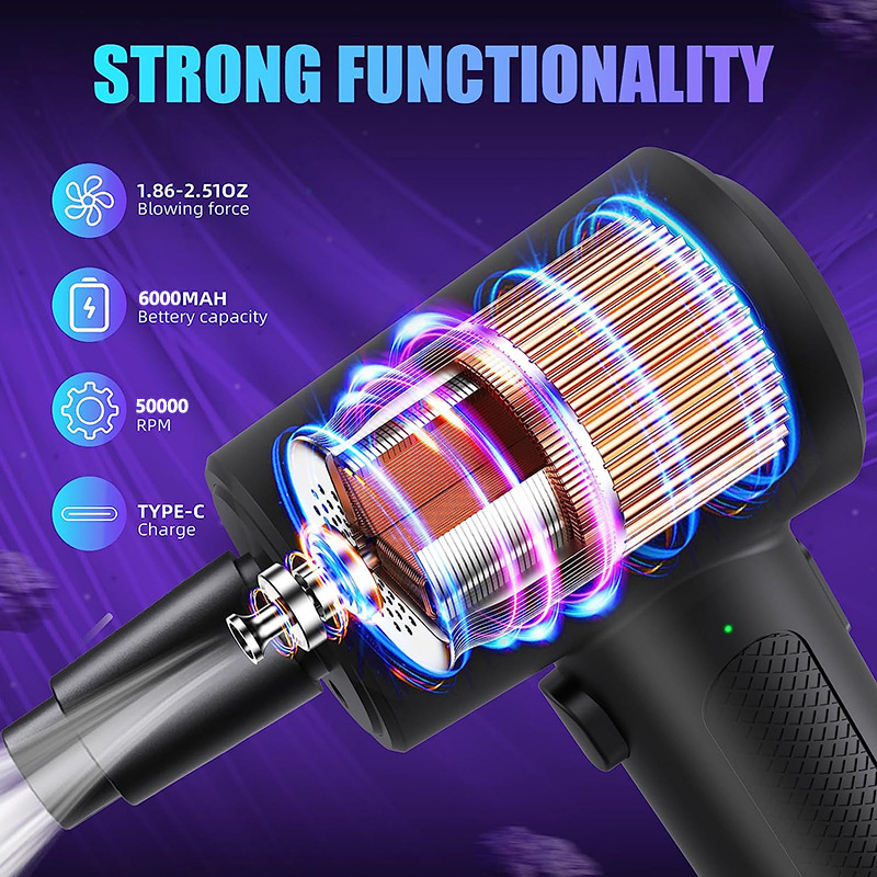 Rechargeable Cordless Air Duster Suction 3-in-1 Blower Vacuum Inflator With LED Light