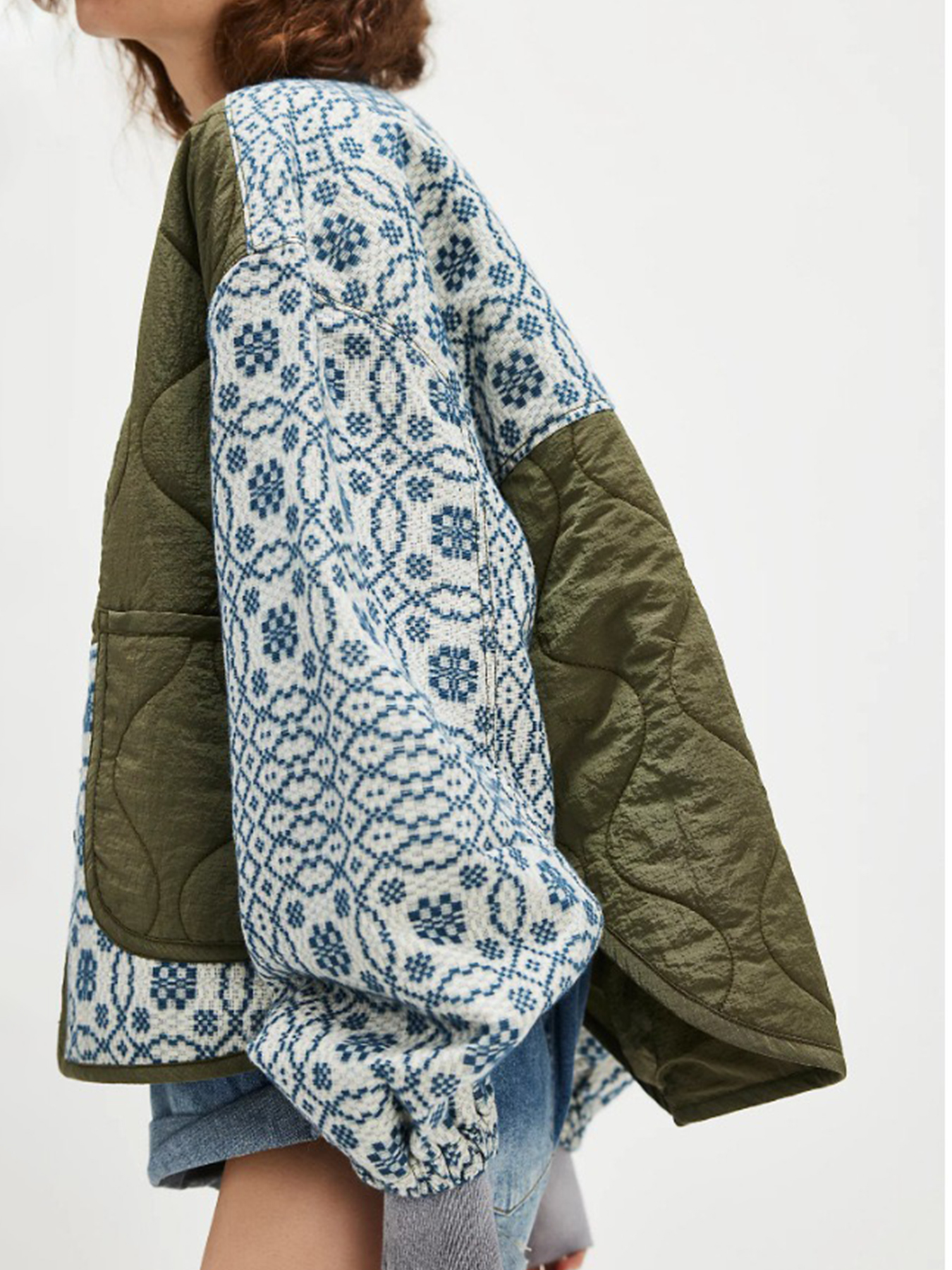 Women's slim fit quilted printed coat — full length view