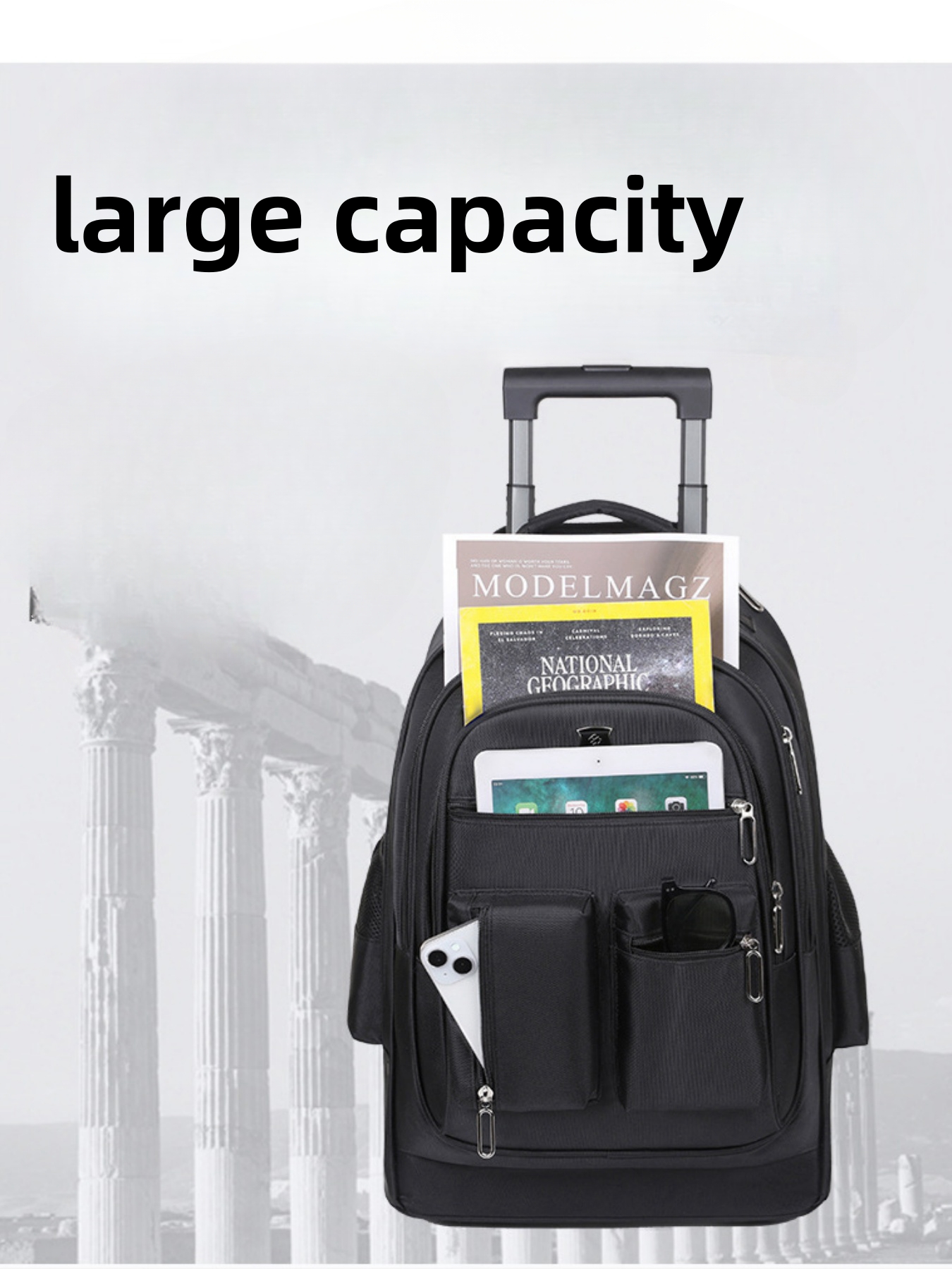 Title 7, Large Capacity Travel Backpack With Wheels, Mul...