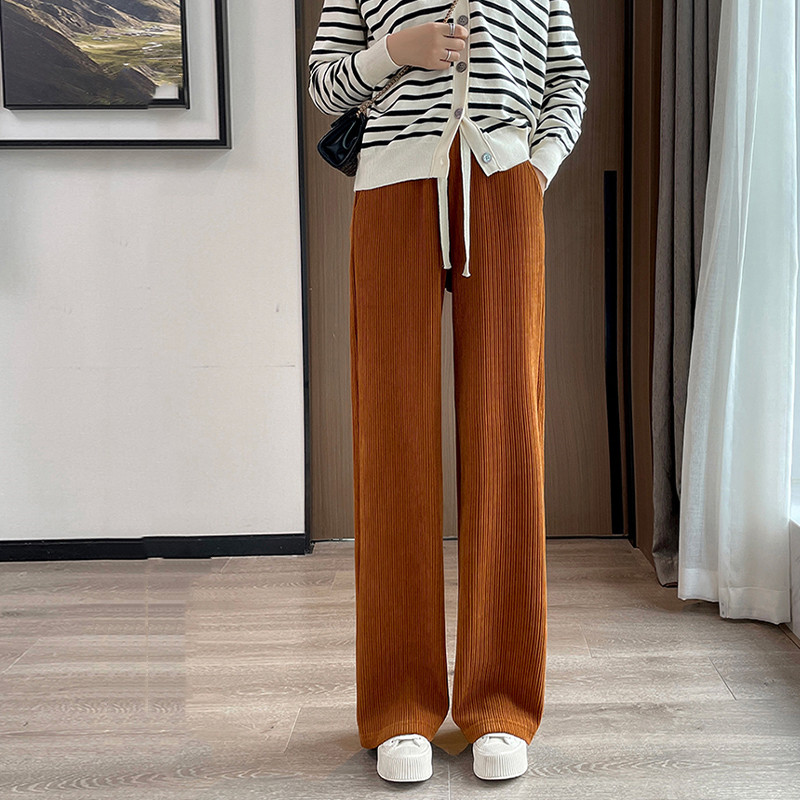 Women's Fashion Simple Solid Color Elastic Waist Tie Wide Leg Pants