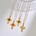 Stainless Steel Heart-shaped Cross Pendant Necklace With Rhinestone Inlay view 1