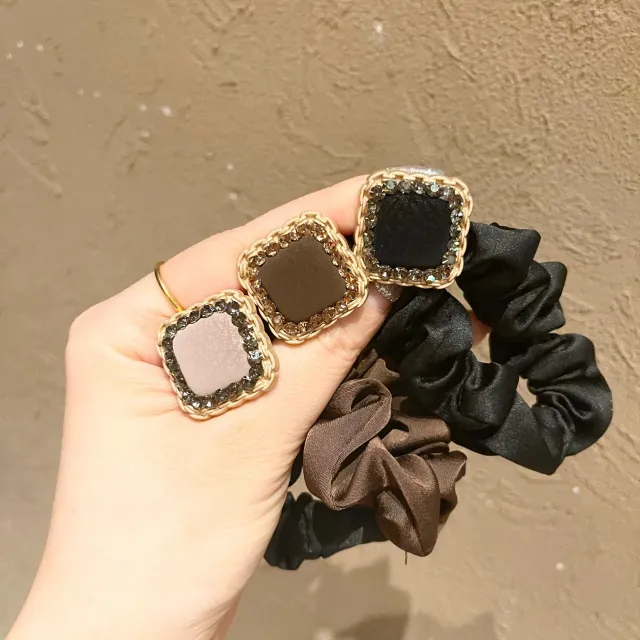 Leather Square Rhinestone Hair Ring Forest Temperament Large Intestine Ring Black - Shop at LoveMi