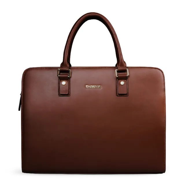 Real Cowhide Men's Bag Briefcase Business Handbag Khaki - Shop at LoveMi