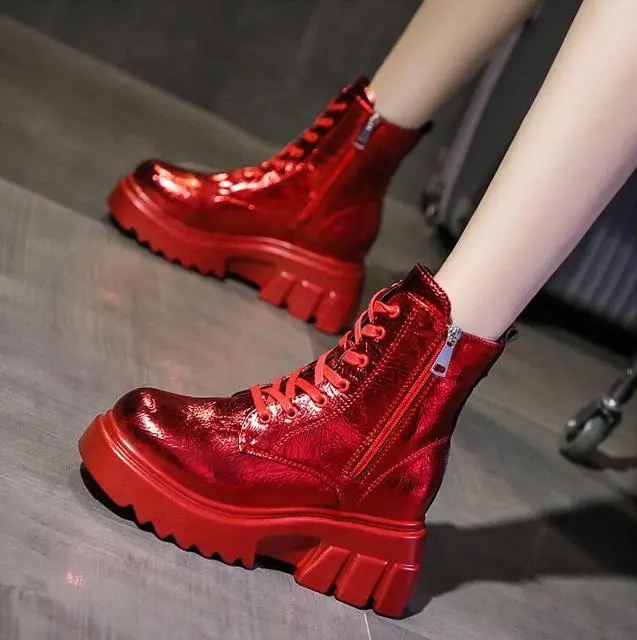 Ins In The Tide Increased Slimming Short Boots - Red