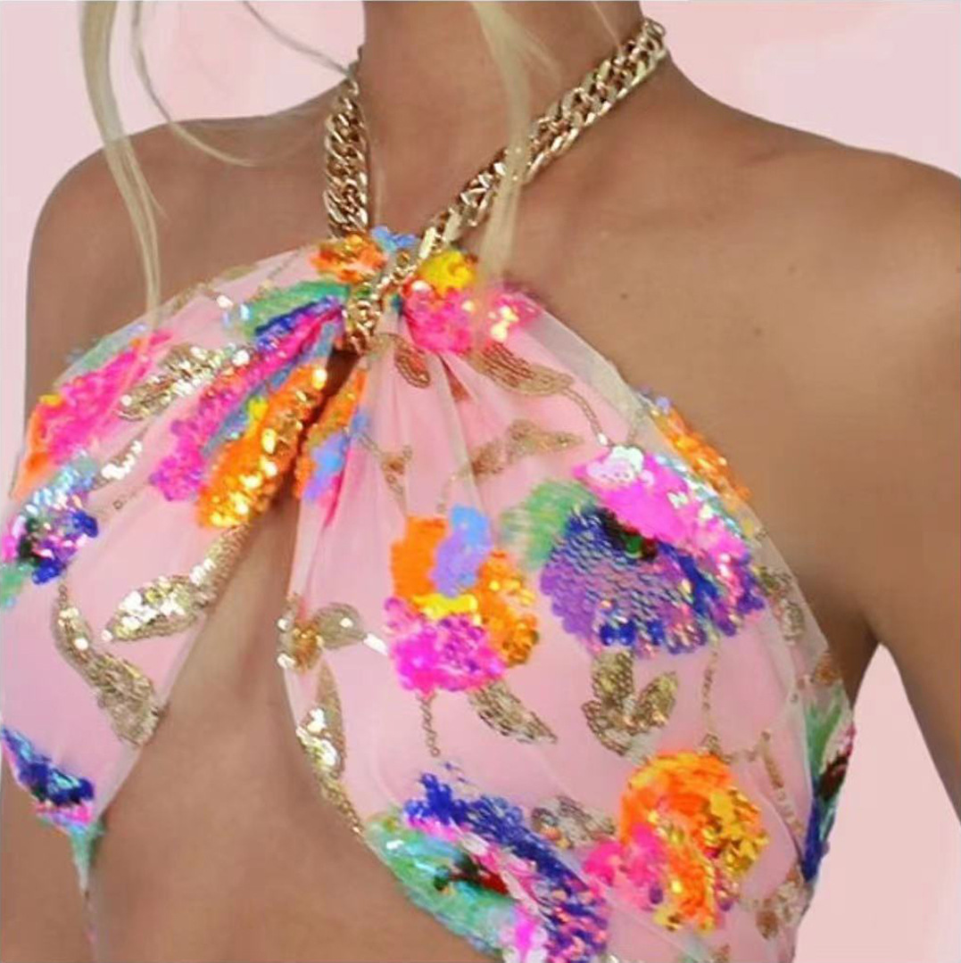 Title 3, Sexy Color Sequin Embroidered Tube Top