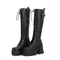 Women's Long British Style New High Boots Thick Sole Knight Boots - Black - View 1