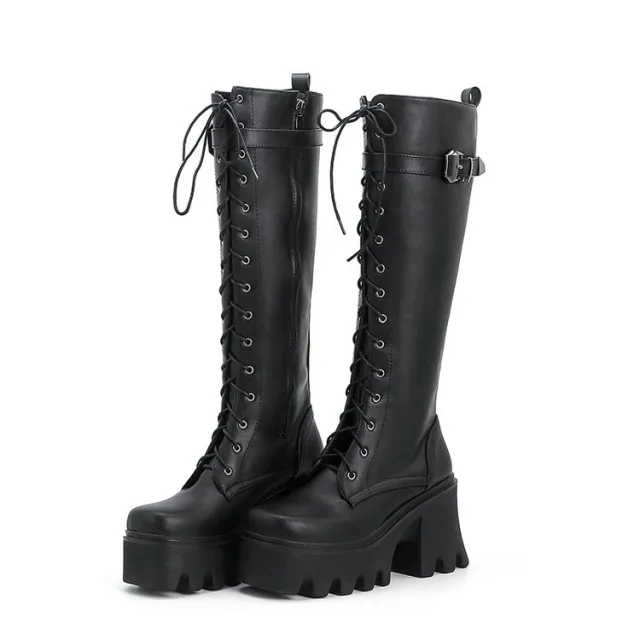 Women's Long British Style New High Boots Thick Sole Knight Boots Black - Shop at LoveMi