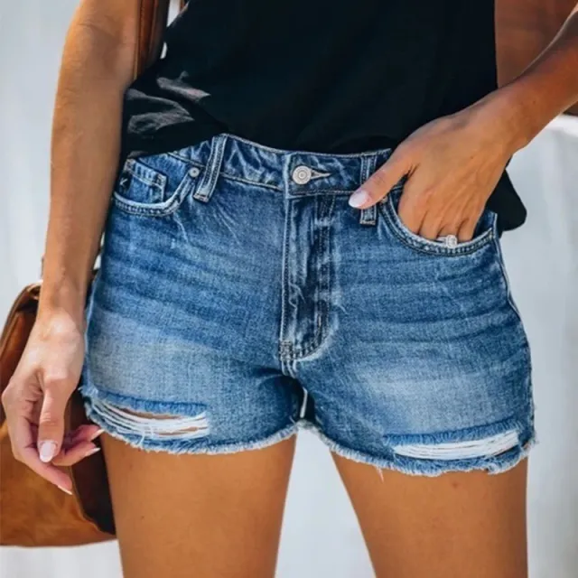 Summer Hole Denim Shorts Female Fringe Jeans Blue - Shop at LoveMi