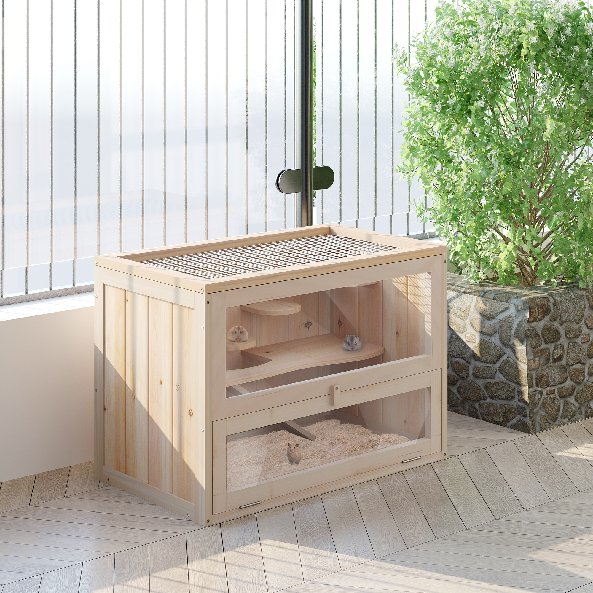 45 Inch Extra Large Hamster Cage Nature Wood 660X160X455 Mm - Shop at LoveMi