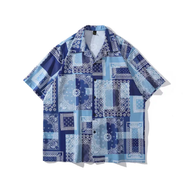 Cashew Flower Loose Hawaiian Couple Short Sleeve Shirt Color129 - Shop at LoveMi