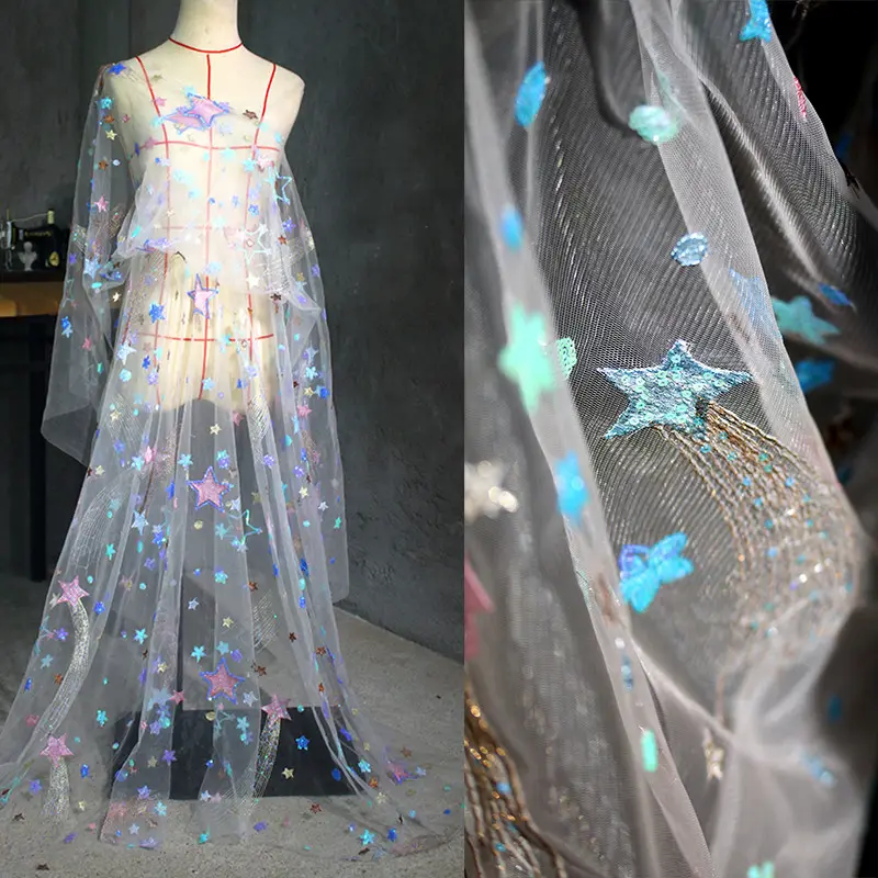 Star Symphony Sequin Embroidery Designer Mesh DIY