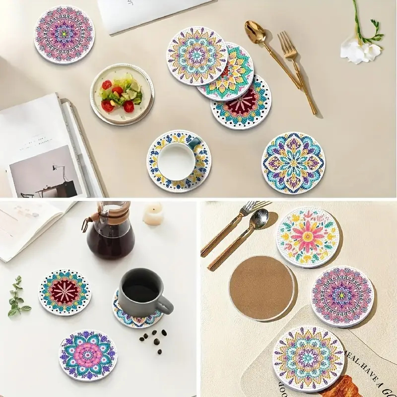 Diamond Art Drawing Coaster With Bracket, DIY Mandala Pattern Diamond Art Coaster, Suitable For Adults And Beginners Diamond Drawing Kit, Diamond Kit Craft Supplies, Exquisite Gifts For Frien