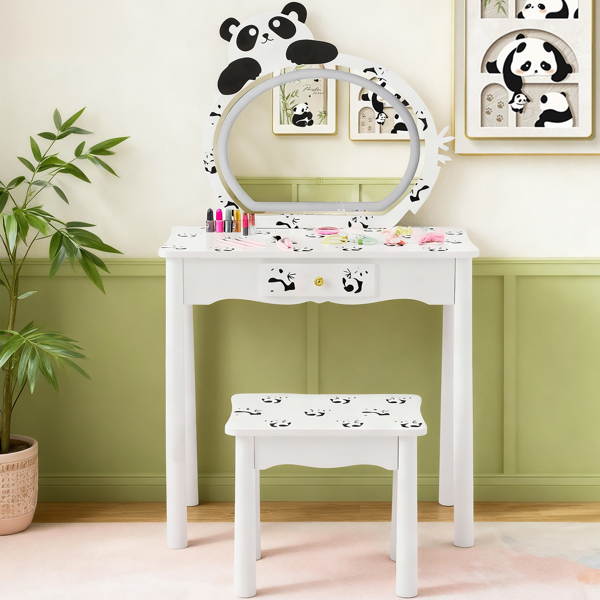 Black And White Panda MDF Painted Finish, Solid Wood Legs, 1-drawer Children's...