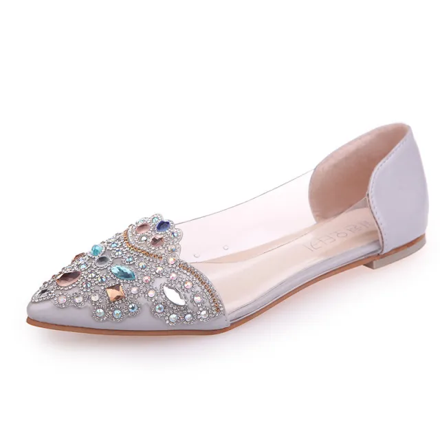 New Style Rhinestone Flat Bottom Stylish Breathable Pointed Sandals Grey - Shop at LoveMi